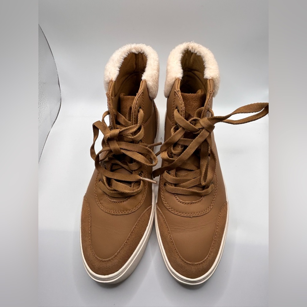 UGG Plush Shearling Lined Cakewalk High Chestnut Brown Trainer Sz 8.5 - Picture 2 of 9
